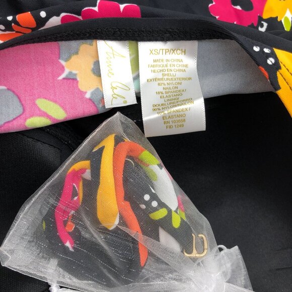 Anne Cole Floral Print Removable Strap Tankini Swim Top Black Multicolor XS - Picture 4 of 6